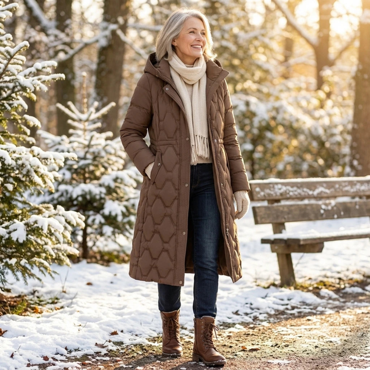 Lumière - Μακρύ μπουφάν με φτερά και κουκούλα