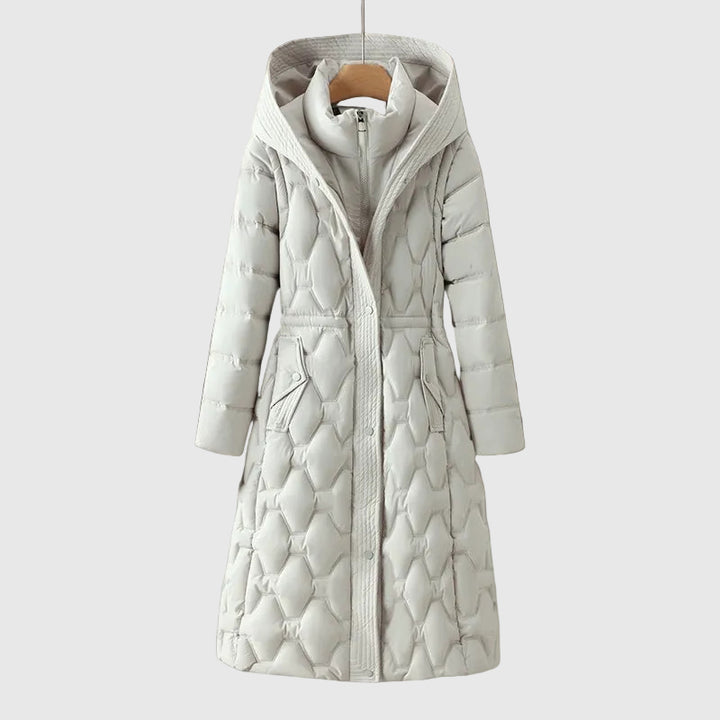 Lumière - Μακρύ μπουφάν με φτερά και κουκούλα